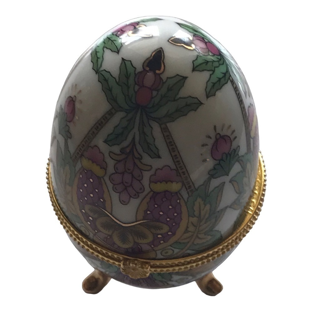3 Vintage Porcelain Faberge Type Egg Trinket Boxes